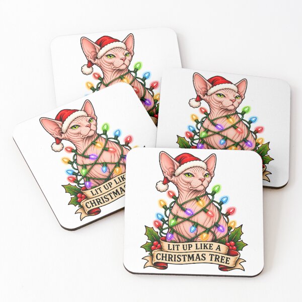 Item preview, Merry Christmas Sphynx Cat Lights Tattoo designed and sold by Old's Cool Cat Studio.
