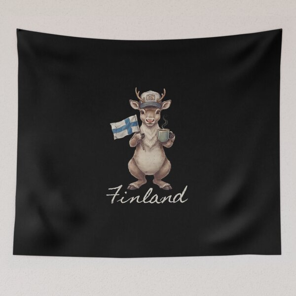 Item preview, Finland Reindeer Finnish Flag Hot Coffee Kahvi Mug Mascot designed and sold by Enea Kelo.