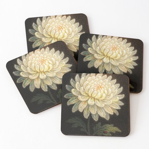 Item preview, White chrysanths, chrysanthemum, pastel drowing  designed and sold by Mevissart.