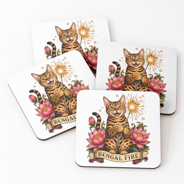 Item preview, Bengal Fire Cat with Sparkler Tattoo Art designed and sold by Old's Cool Cat Studio.