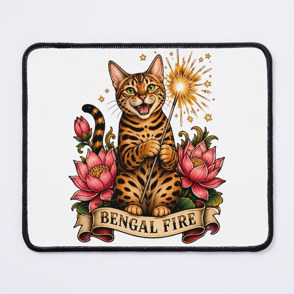Item preview, Bengal Fire Cat with Sparkler Tattoo Art designed and sold by Old's Cool Cat Studio.