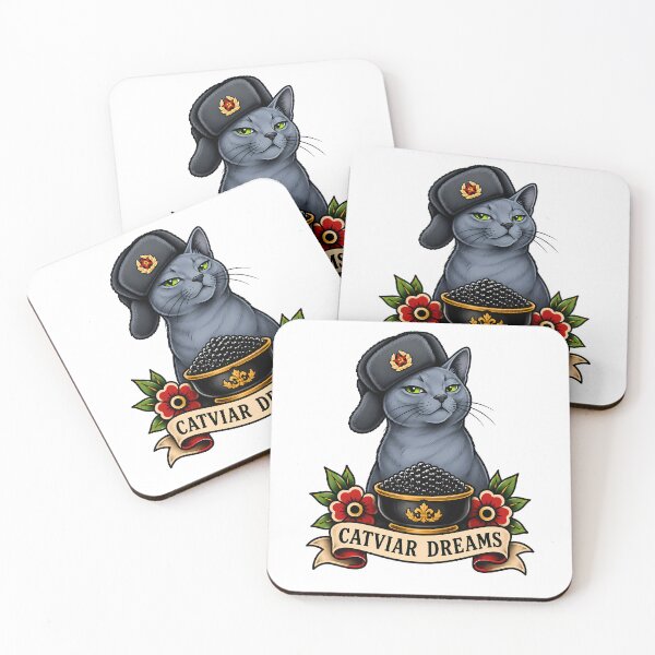 Item preview, Russian Blue Catviar Dreams Vintage Tattoo Art designed and sold by Old's Cool Cat Studio.