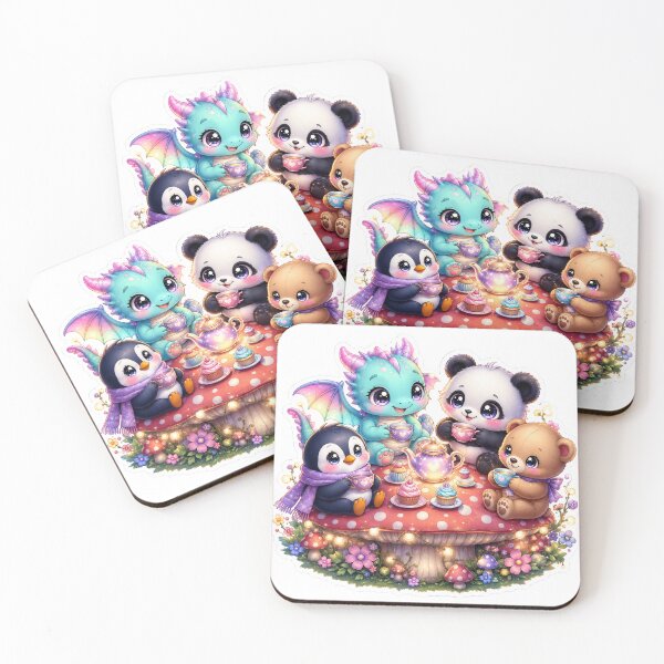 Item preview, Cute Baby Dragon Tea Party Sticker | Kawaii Panda Penguin Teddy Bear Fantasy Mushroom Die Cut Sticker designed and sold by Sidra digital art 8277237.