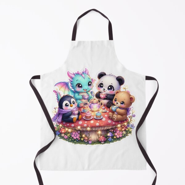 Item preview, Cute Baby Dragon Tea Party Sticker | Kawaii Panda Penguin Teddy Bear Fantasy Mushroom Die Cut Sticker designed and sold by Sidra digital art 8277237.