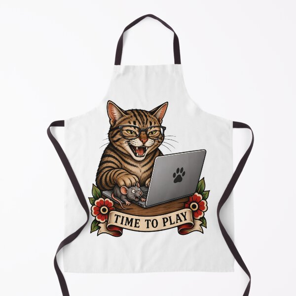 Item preview, Time to Play Vintage Gamer Cat Tattoo designed and sold by Old's Cool Cat Studio.