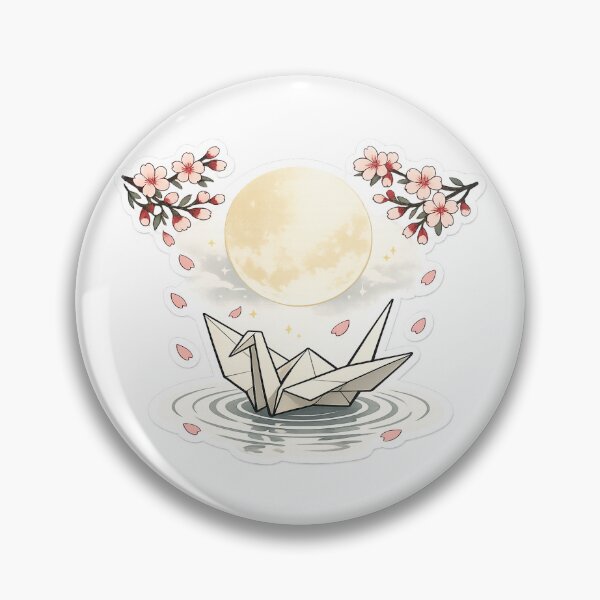 Item preview, Minimalist Origami Crane Under Moon | Japanese Sakura Die Cut Sticker designed and sold by Enjiink.