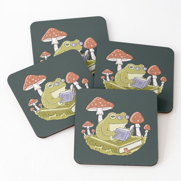 Item preview, Frog Reading a Book in Mushroom Forest Cute Cottagecore Aesthetic designed and sold by LeshanArt.