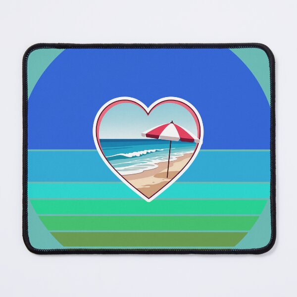 Item preview, Retro Beach Heart with Beach Umbrella on Vintage Blues Coastal Stripes designed and sold by Beachy.