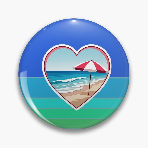 Item preview, Retro Beach Heart with Beach Umbrella on Vintage Blues Coastal Stripes designed and sold by Beachy.