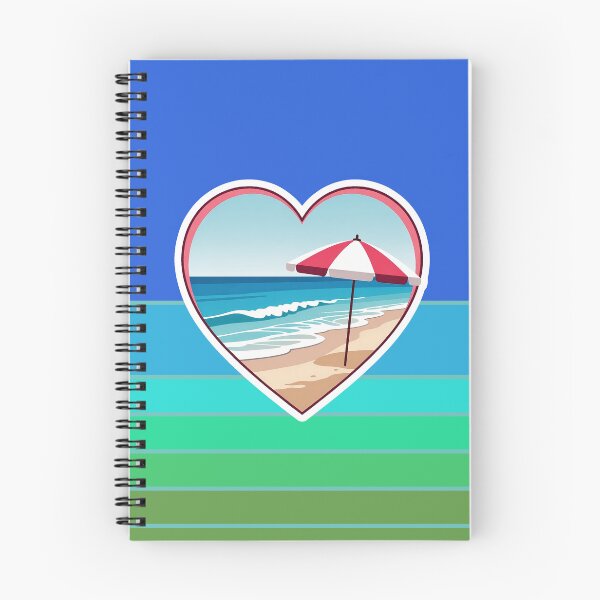 Item preview, Retro Beach Heart with Beach Umbrella on Vintage Blues Coastal Stripes designed and sold by Beachy.