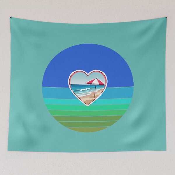 Item preview, Retro Beach Heart with Beach Umbrella on Vintage Blues Coastal Stripes designed and sold by Beachy.
