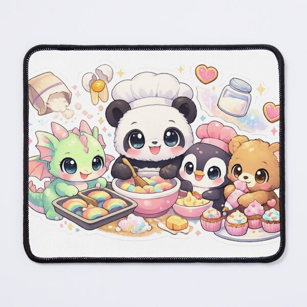 Item preview, Cute Baby Dragon Baking Rainbow Cookies with Panda Penguin Teddy Bear Kawaii Sticker designed and sold by Sidra digital art 8277237.