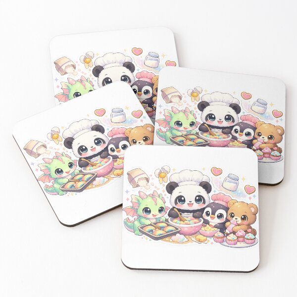 Item preview, Cute Baby Dragon Baking Rainbow Cookies with Panda Penguin Teddy Bear Kawaii Sticker designed and sold by Sidra digital art 8277237.