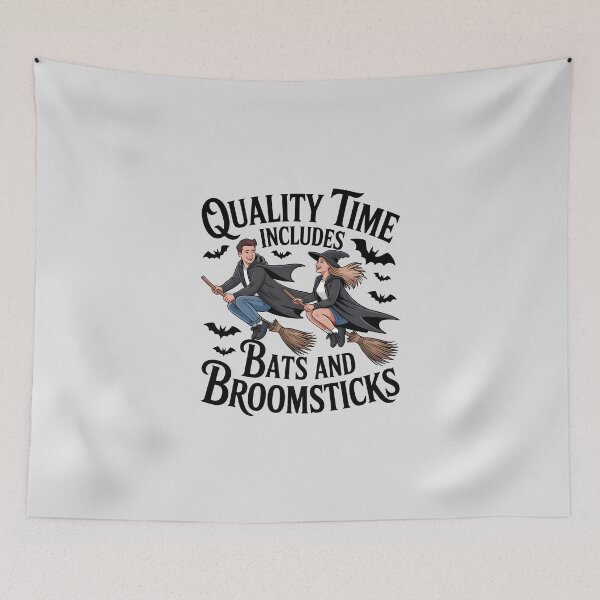 Item preview, Quality Time Includes Bats and Broomsticks – Cute Halloween Couple Design designed and sold by Jollys-ArtShop.