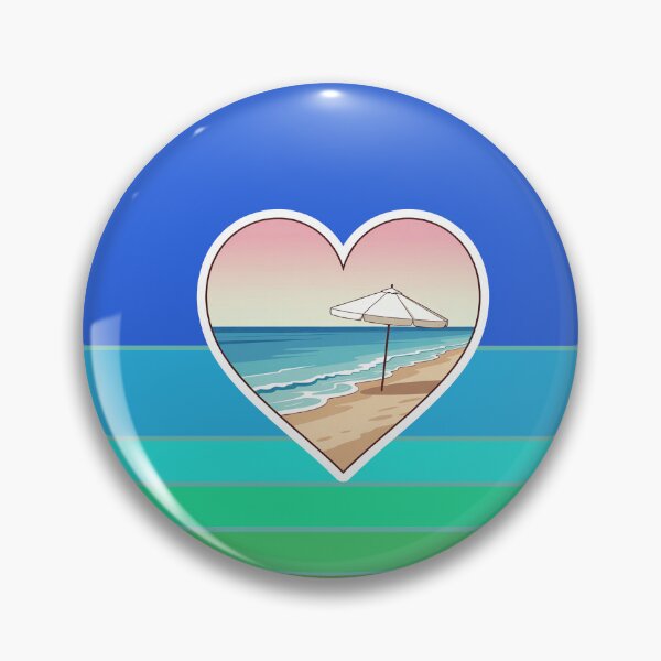 Item preview, Retro Coastal Heart with Beach Umbrella on Beachy Vintage Ocean Stripes designed and sold by Beachy.