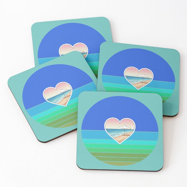 Item preview, Retro Coastal Heart with Beach Umbrella on Beachy Vintage Ocean Stripes designed and sold by Beachy.