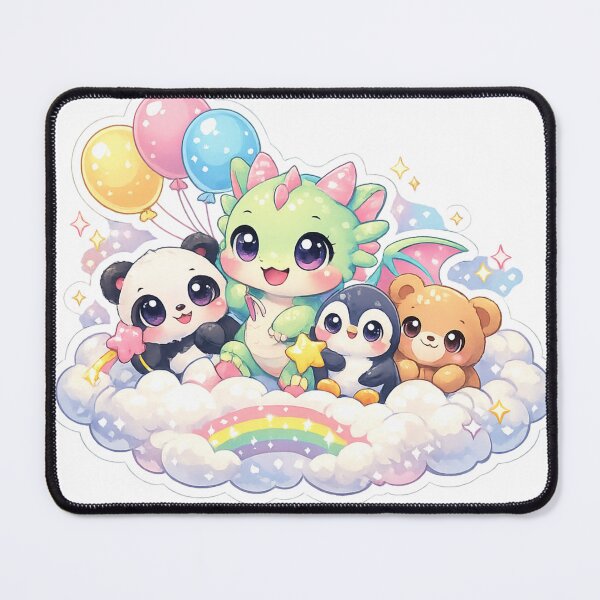 Item preview, Kawaii Baby Dragon Flying with Panda Penguin & Teddy Bear | Cute Fantasy Friends Sticker designed and sold by Sidra digital art 8277237.