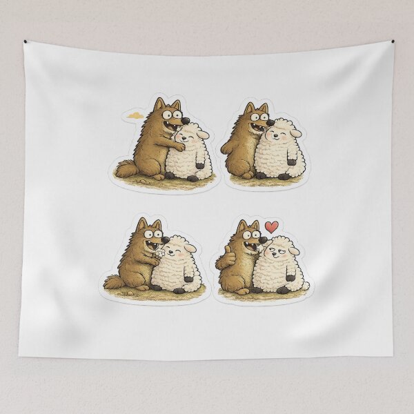 Item preview, Cute Wolf and Sheep Friendship Sticker Bundle designed and sold by LiftyGifts.