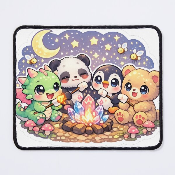 Item preview, Kawaii Baby Dragon Campfire Sticker | Cute Panda Penguin Teddy Bear Marshmallow Fantasy designed and sold by Sidra digital art 8277237.