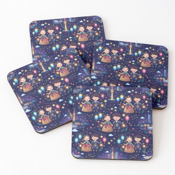 Item preview, Korean Couple Hanbok Seoul Night Lights Kawaii Pattern designed and sold by 리나 .