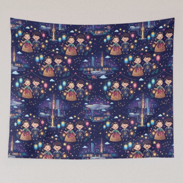 Item preview, Korean Couple Hanbok Seoul Night Lights Kawaii Pattern designed and sold by 리나 .