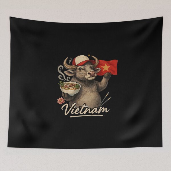 Item preview, Vietnam Water Buffalo Vietnamese Flag Pho Noodle Bowl Mascot designed and sold by Enea Kelo.