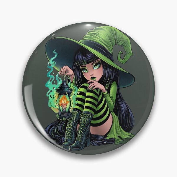 Item preview, Halloween Green Witch with Magic Lantern Cute Gothic Girl Witchcore Dark Fantasy Art  designed and sold by MythicMood.