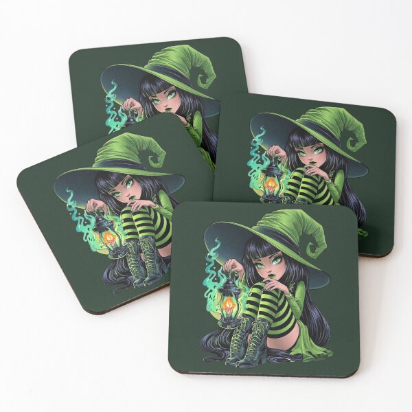 Item preview, Halloween Green Witch with Magic Lantern Cute Gothic Girl Witchcore Dark Fantasy Art  designed and sold by MythicMood.