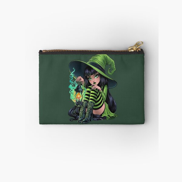 Item preview, Halloween Green Witch with Magic Lantern Cute Gothic Girl Witchcore Dark Fantasy Art  designed and sold by MythicMood.