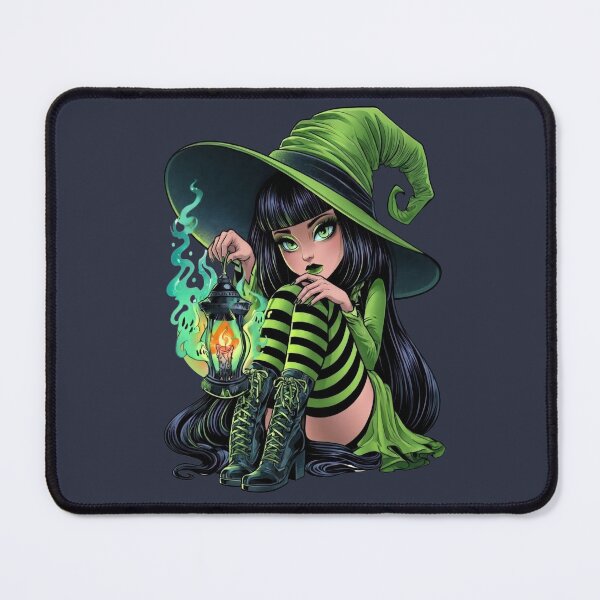 Item preview, Halloween Green Witch with Magic Lantern Cute Gothic Girl Witchcore Dark Fantasy Art designed and sold by MythicMood.