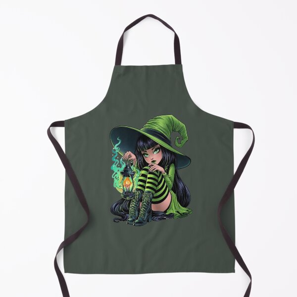 Item preview, Halloween Green Witch with Magic Lantern Cute Gothic Girl Witchcore Dark Fantasy Art designed and sold by MythicMood.
