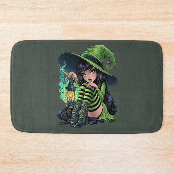 Item preview, Halloween Green Witch with Magic Lantern Cute Gothic Girl Witchcore Dark Fantasy Art  designed and sold by MythicMood.