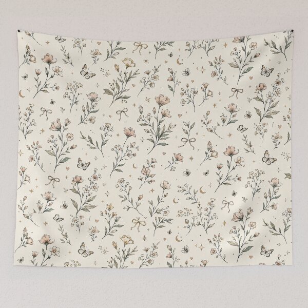 Item preview, Vintage Wildflower Seamless Pattern | Cottagecore Botanical Floral Line Art | Beige Floral Aesthetict designed and sold by Sondosyazanart.