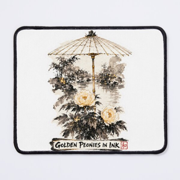Item preview, Golden_Peonies_in_Ink_Brush_Redbubble designed and sold by aoisora-kiki55.