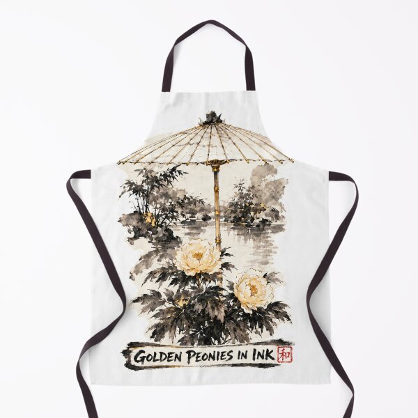 Item preview, Golden_Peonies_in_Ink_Brush_Redbubble designed and sold by aoisora-kiki55.