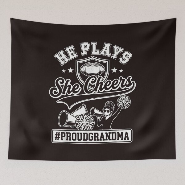 Item preview, He Plays She Cheers Proud Grandma Football Cheerleader Vintage Design designed and sold by mari-kayden.