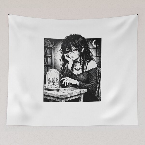 Item preview, Sad goth girl with bat skeleton designed and sold by OH-MY-GOTH.