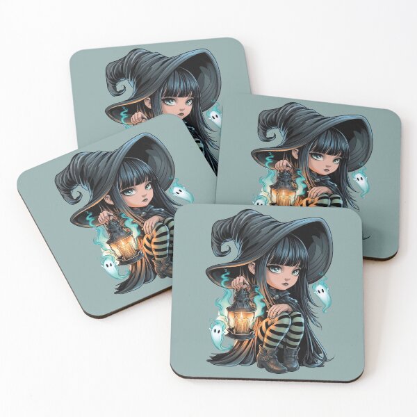 Item preview, Cute Halloween Witch with Ghost Lantern Chibi Gothic Girl Witchcore Spooky Season Dark Fantasy designed and sold by MythicMood.