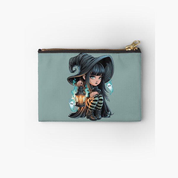 Item preview, Cute Halloween Witch with Ghost Lantern Chibi Gothic Girl Witchcore Spooky Season Dark Fantasy designed and sold by MythicMood.