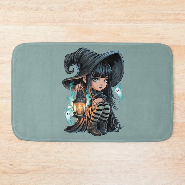 Item preview, Cute Halloween Witch with Ghost Lantern Chibi Gothic Girl Witchcore Spooky Season Dark Fantasy designed and sold by MythicMood.