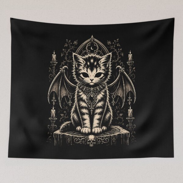 Item preview, Mystical bat cat with candles and skull halloween designed and sold by rafaeltto.