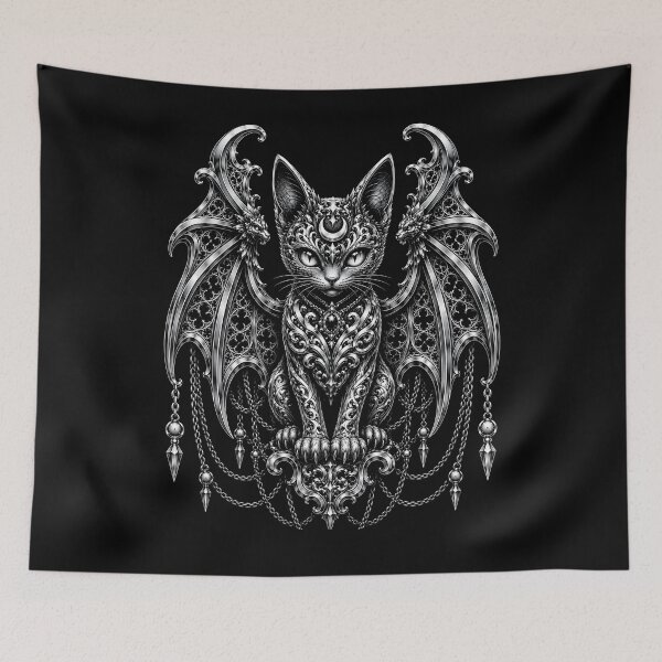 Item preview, Elegant gothic cat with intricate bat wings halloween designed and sold by rafaeltto.