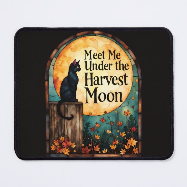 Item preview, Black Cat Under Glowing Harvest Moon – Autumn Stained Glass Art Design designed and sold by Connys Colorful World.