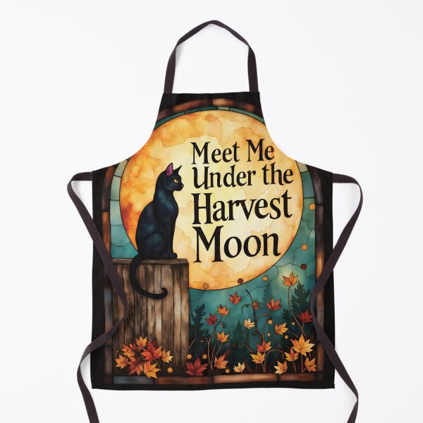 Item preview, Black Cat Under Glowing Harvest Moon – Autumn Stained Glass Art Design designed and sold by Connys Colorful World.