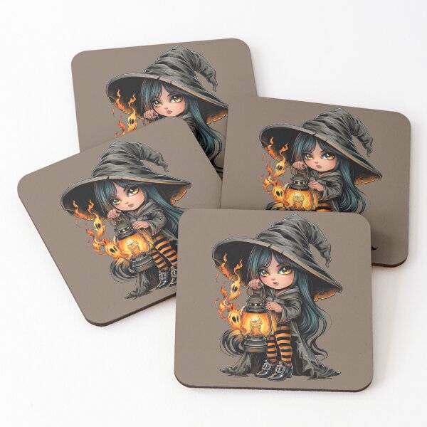 Item preview, Cute Halloween Witch with Ghost Lantern Kawaii Gothic Girl Witchcore Spooky Season Dark Fantasy designed and sold by MythicMood.