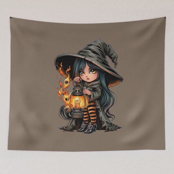 Item preview, Cute Halloween Witch with Ghost Lantern Kawaii Gothic Girl Witchcore Spooky Season Dark Fantasy designed and sold by MythicMood.