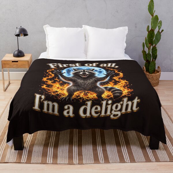 Item preview, Funny Raccoon First of All I'm a Delight Vintage Moon Fire Graphic designed and sold by mari-kayden.