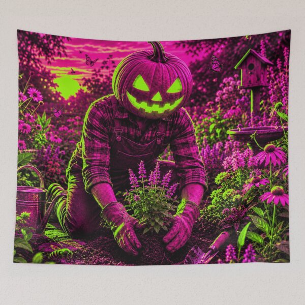 Item preview, Headless Horseman Psychedelic Gardener - Rustic Halloween Fantasy Art designed and sold by TheHorsemanRidesAgain.