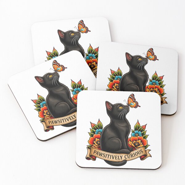 Item preview, Pawsitively Curious Black Cat Butterfly Tattoo designed and sold by Old's Cool Cat Studio.