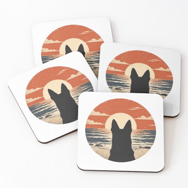 Item preview, German Shepherd Silhouette Sunset | Retro Ocean Dog Art designed and sold by FireWildChild.